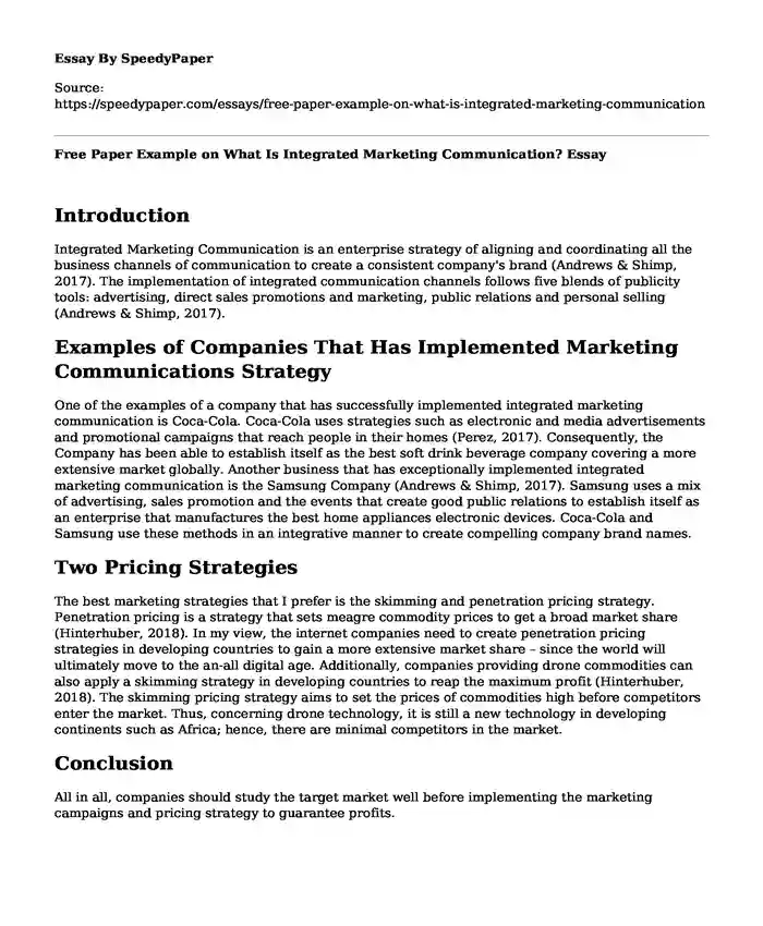 Free Paper Example on What Is Integrated Marketing Communication?