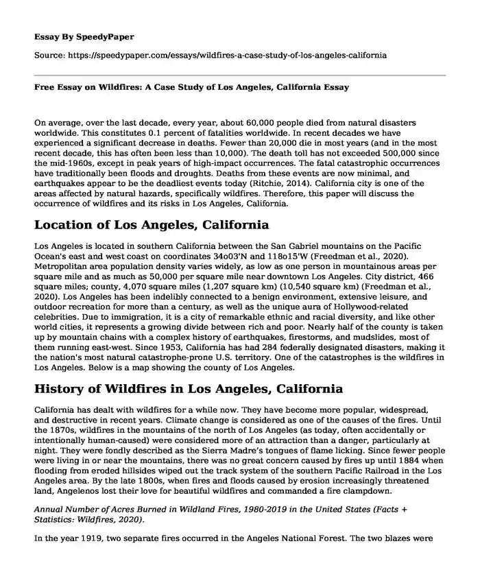 Free Essay on Wildfires: A Case Study of Los Angeles, California