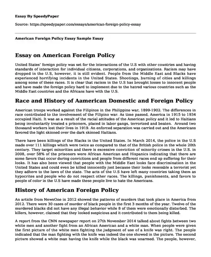 American Foreign Policy Essay Sample