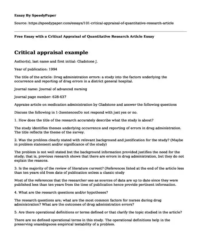 critical appraisal assignment examples