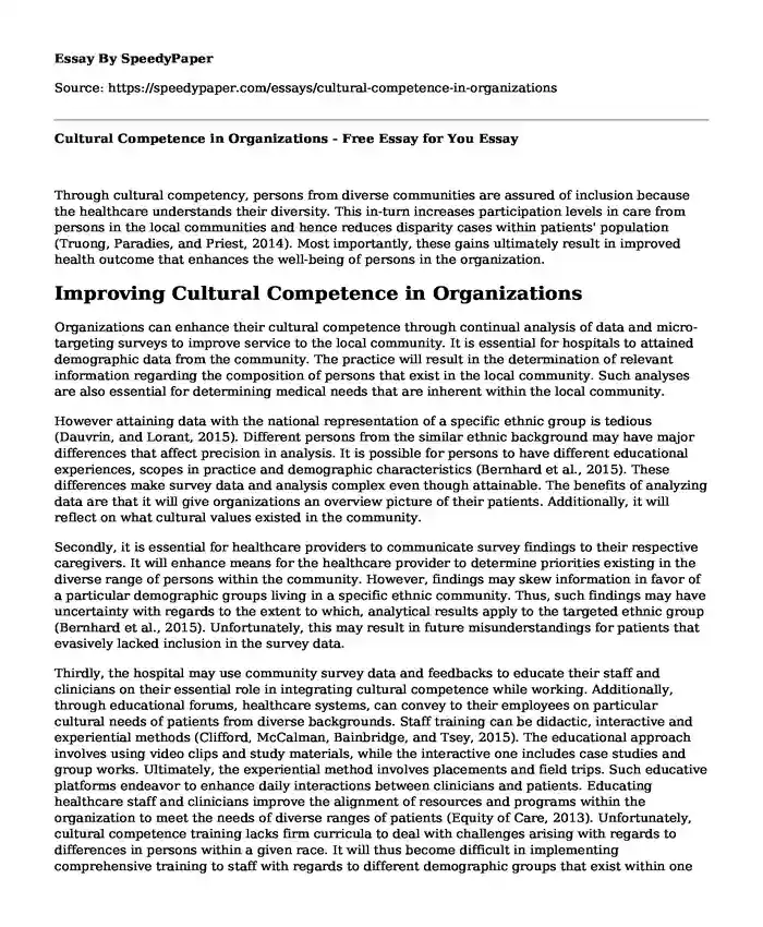 Cultural Competence in Organizations - Free Essay for You