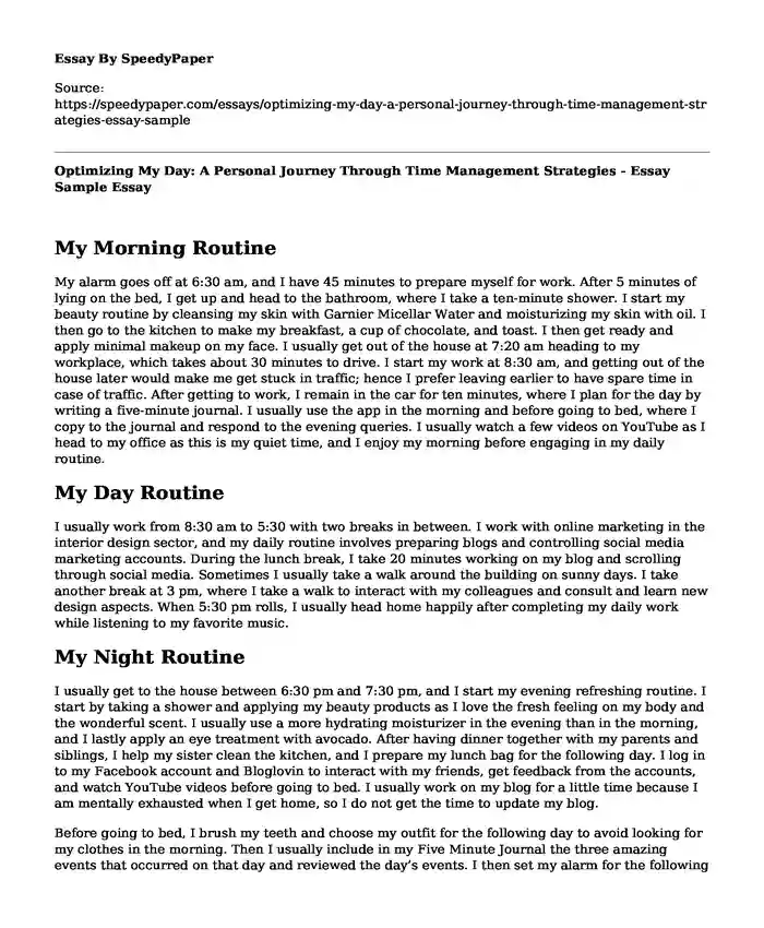 Optimizing My Day: A Personal Journey Through Time Management Strategies - Essay Sample
