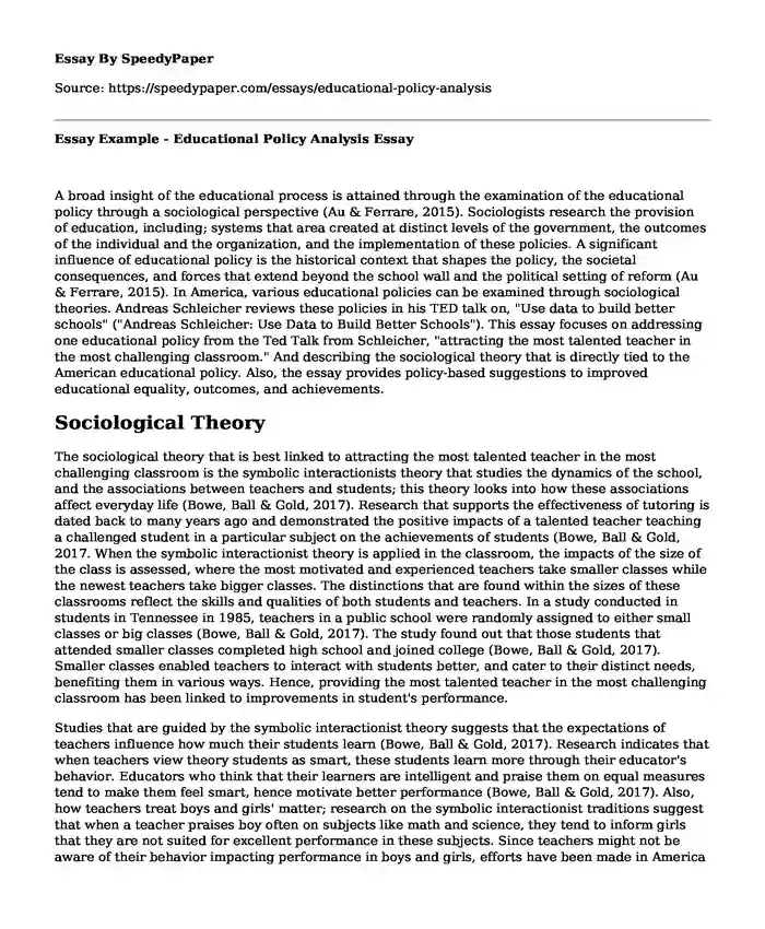 Essay Example - Educational Policy Analysis