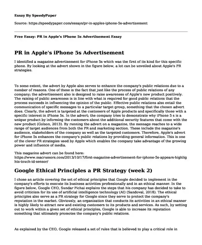 Free Essay: PR in Apple's iPhone 5s Advertisement