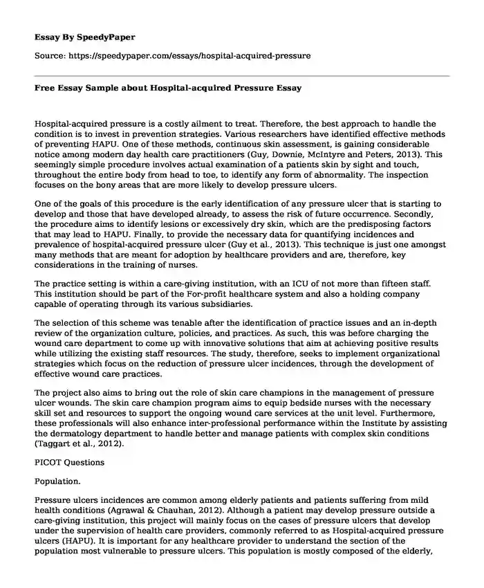 Free Essay Sample about Hospital-acquired Pressure