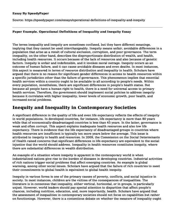 Paper Example. Operational Definitions of Inequality and Inequity