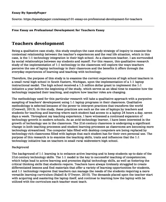 Free Essay on Professional Development for Teachers