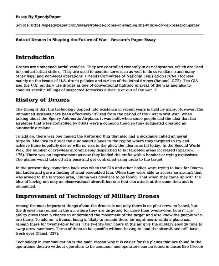 Role of Drones in Shaping the Future of War - Research Paper