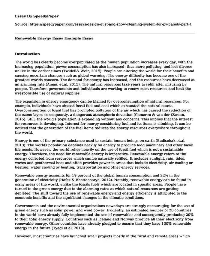 Renewable Energy Essay Example