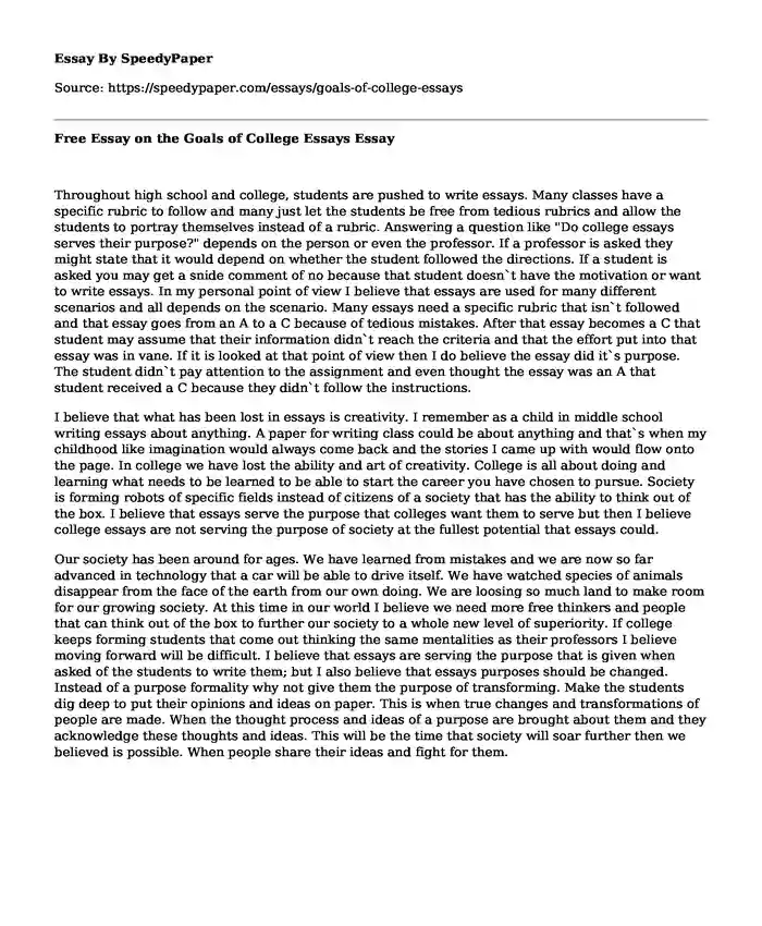 Free Essay on the Goals of College Essays