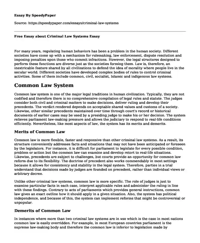 Free Essay about Criminal Law Systems