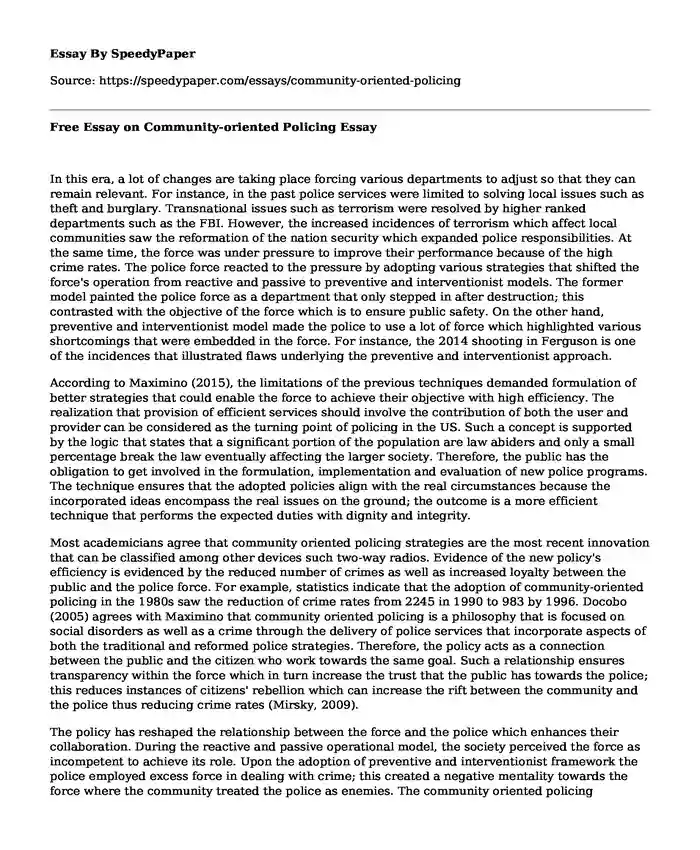 Free Essay on Community-oriented Policing