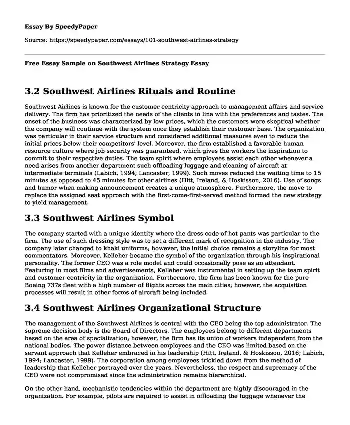 Free Essay Sample on Southwest Airlines Strategy