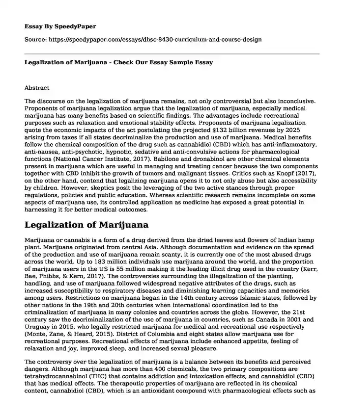 Legalization of Marijuana - Check Our Essay Sample