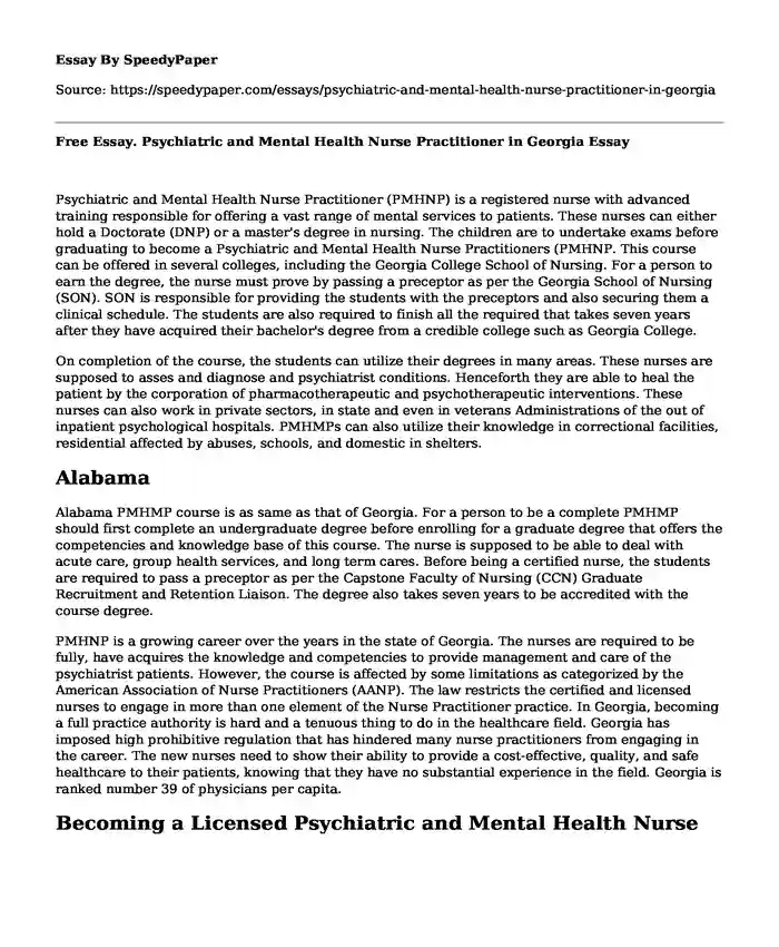 Free Essay. Psychiatric and Mental Health Nurse Practitioner in Georgia