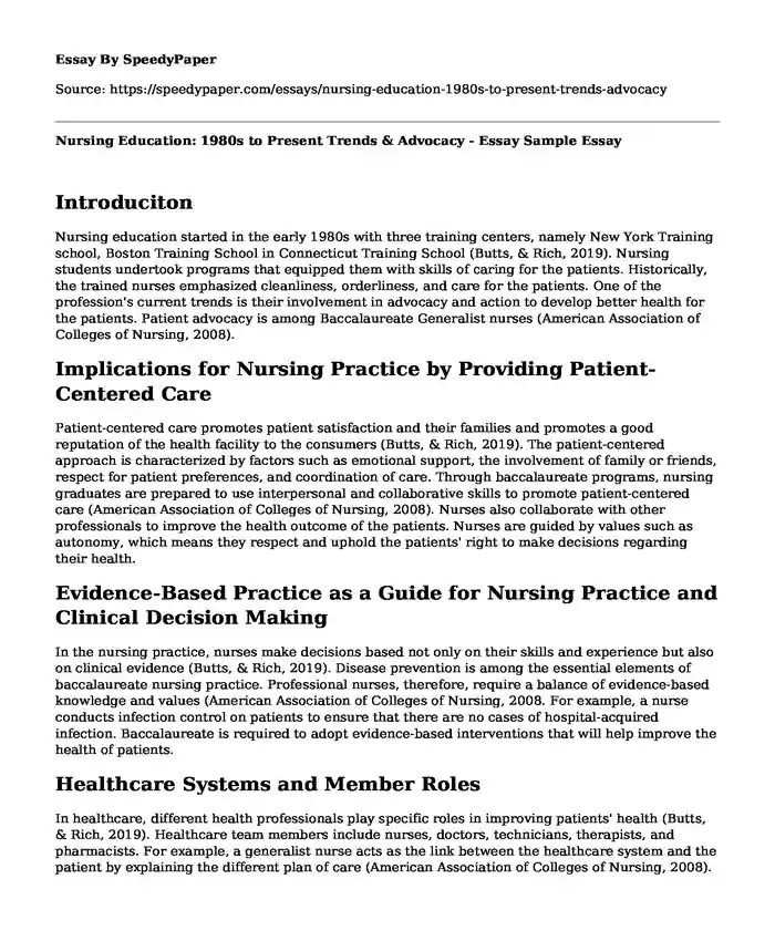 Nursing Education: 1980s to Present Trends & Advocacy - Essay Sample