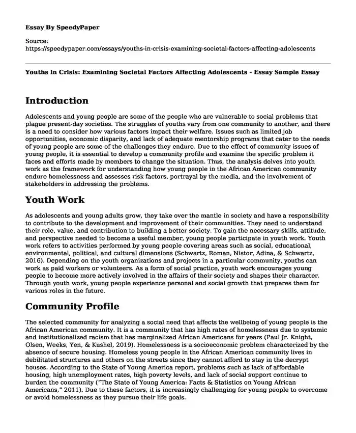 Youths in Crisis: Examining Societal Factors Affecting Adolescents - Essay Sample