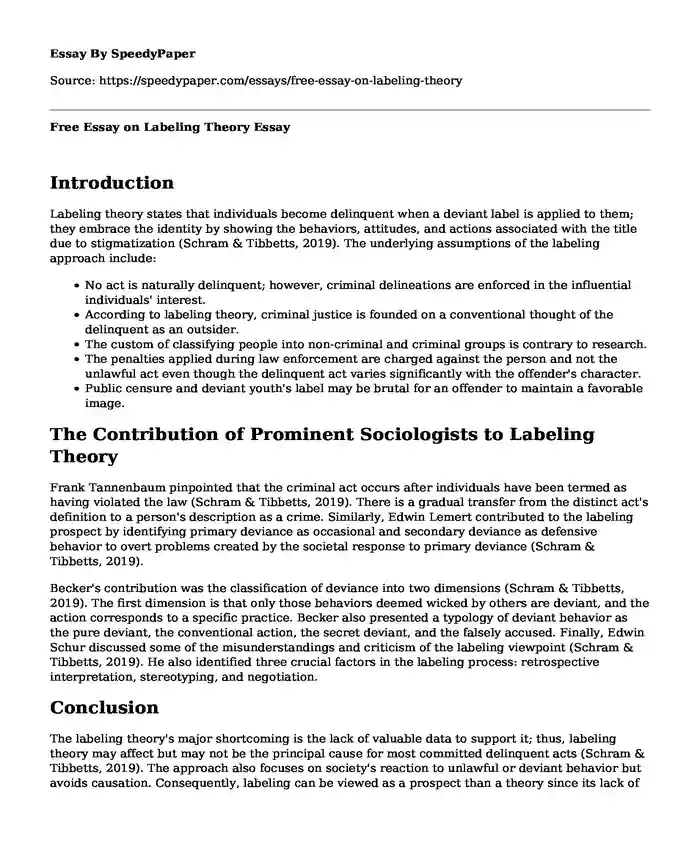Free Essay on Labeling Theory