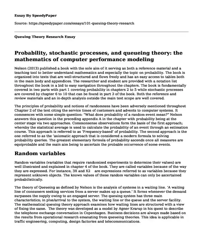 queuing theory research paper