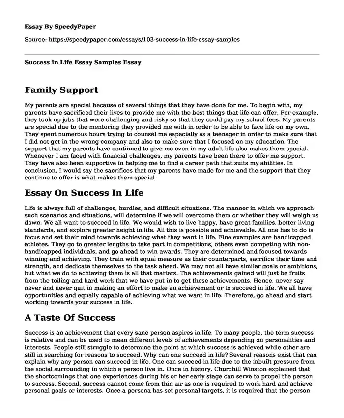 Success in Life Essay Samples