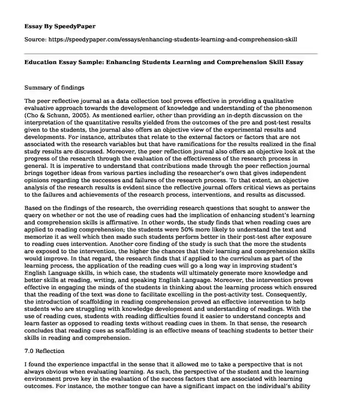 Education Essay Sample: Enhancing Students Learning and Comprehension Skill