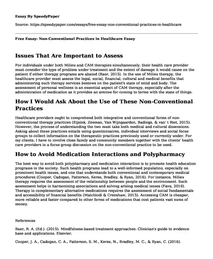 Free Essay: Non-Conventional Practices in Healthcare