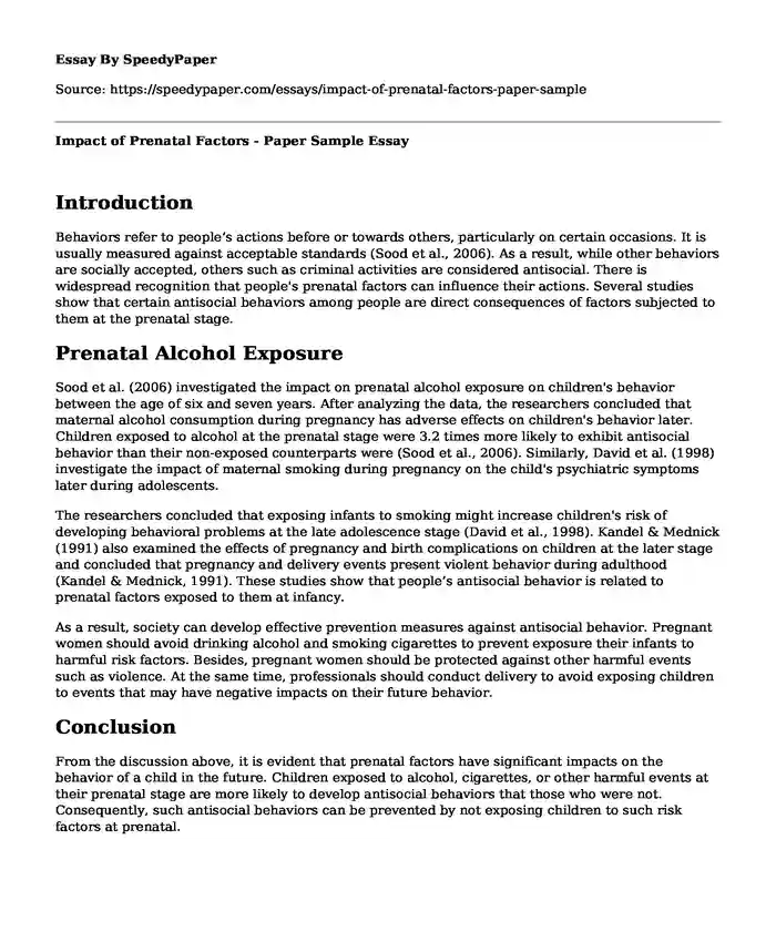 Impact of Prenatal Factors - Paper Sample