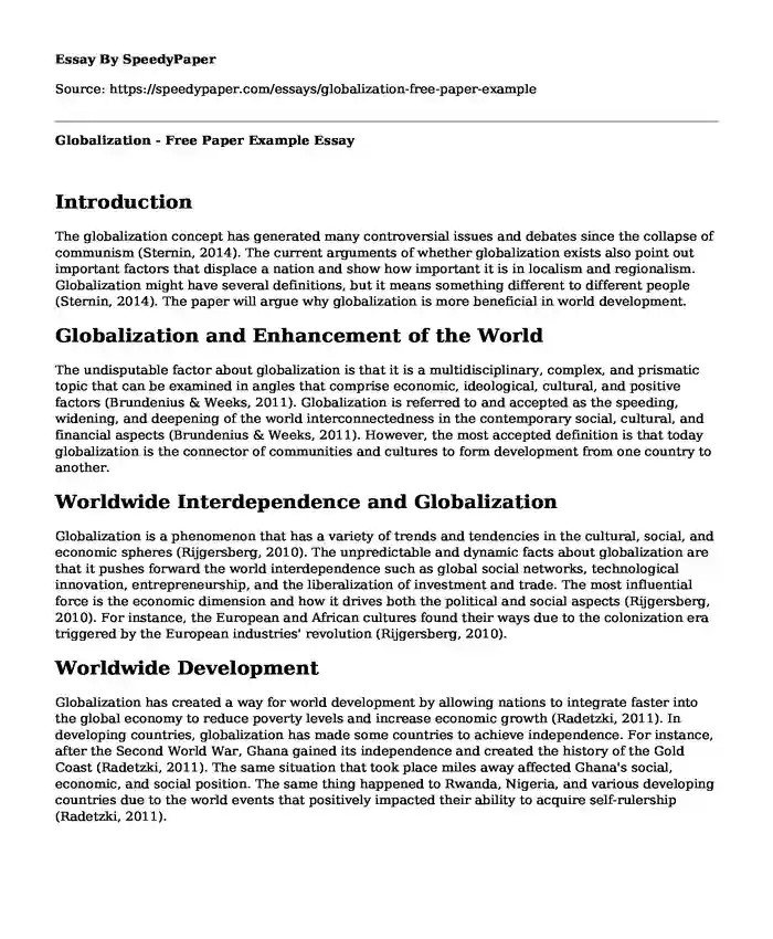 Globalization - Free Paper Example