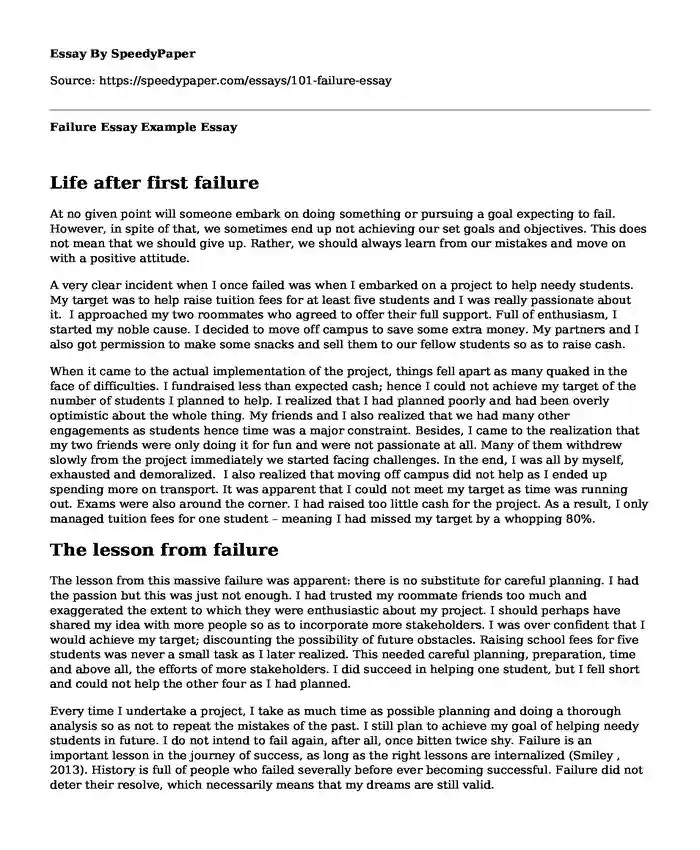 Fear Of Failure Essay Examples