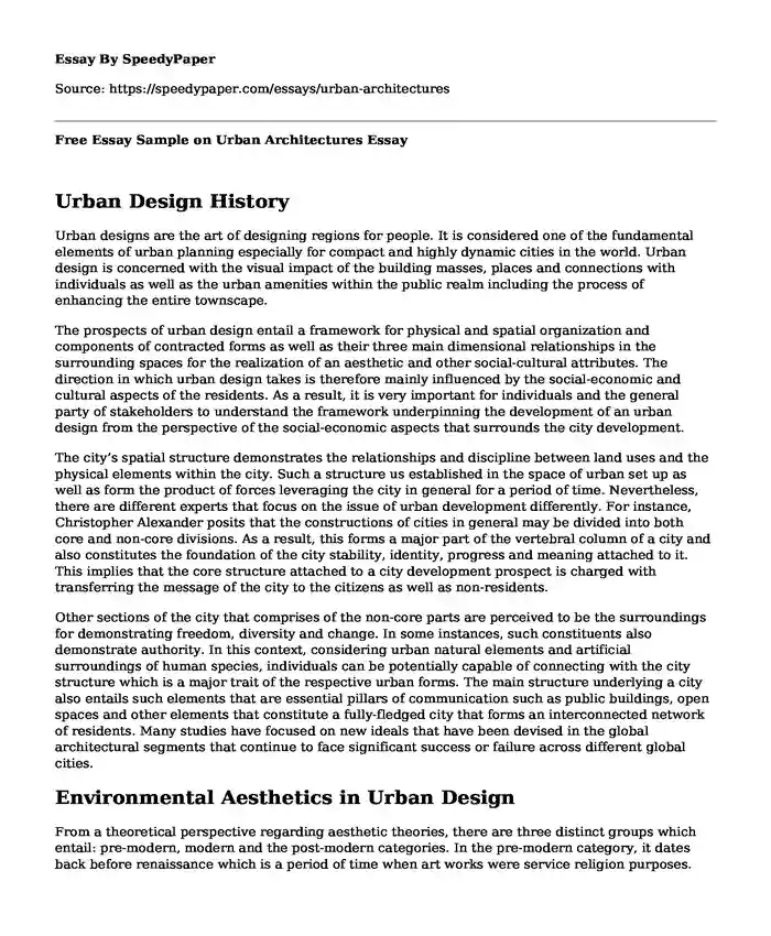 Free Essay Sample on Urban Architectures