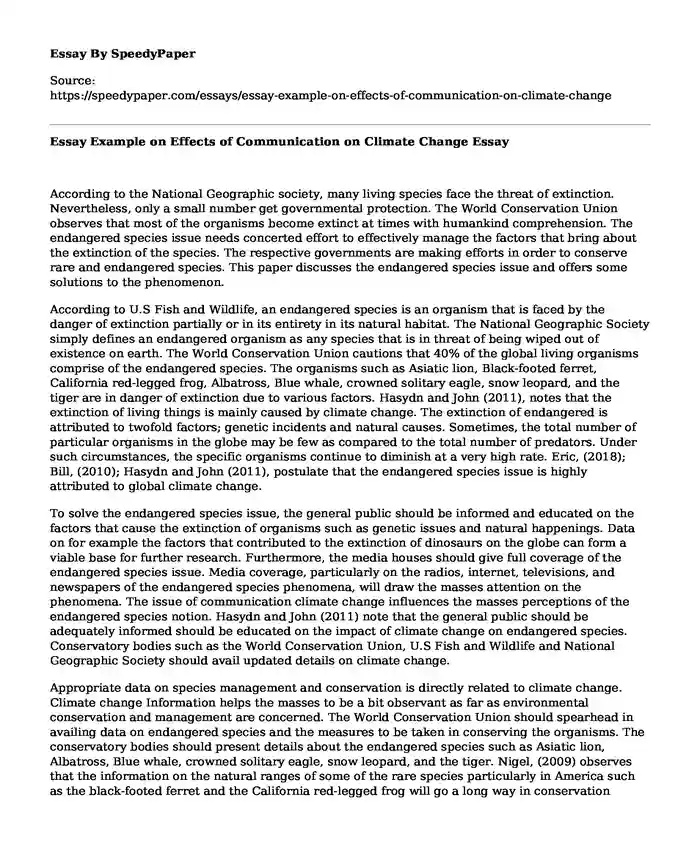 Essay Example on Effects of Communication on Climate Change