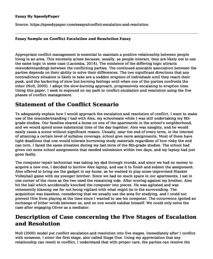 Essay Sample on Conflict Escalation and Resolution