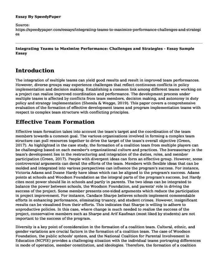 Integrating Teams to Maximize Performance: Challenges and Strategies - Essay Sample