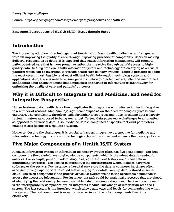 Emergent Perspectives of Health IS/IT - Essay Sample