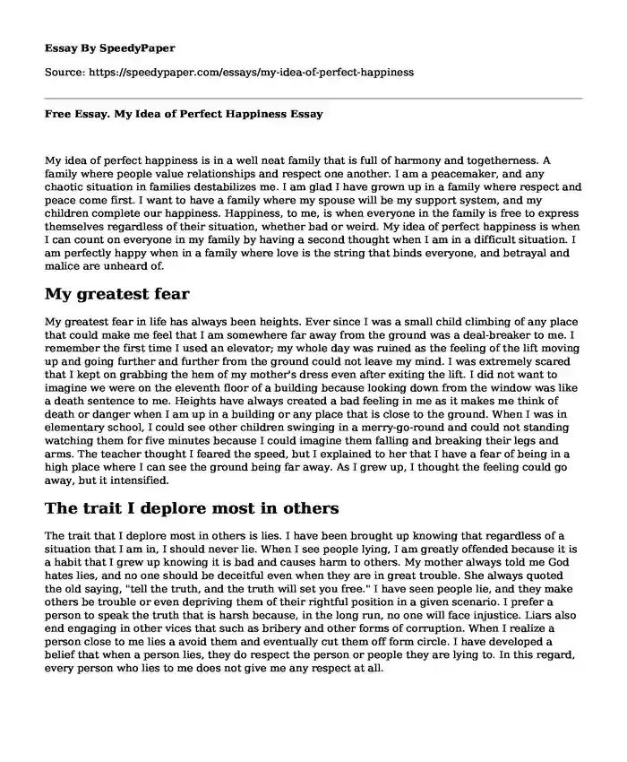 what is your idea of perfect happiness essay