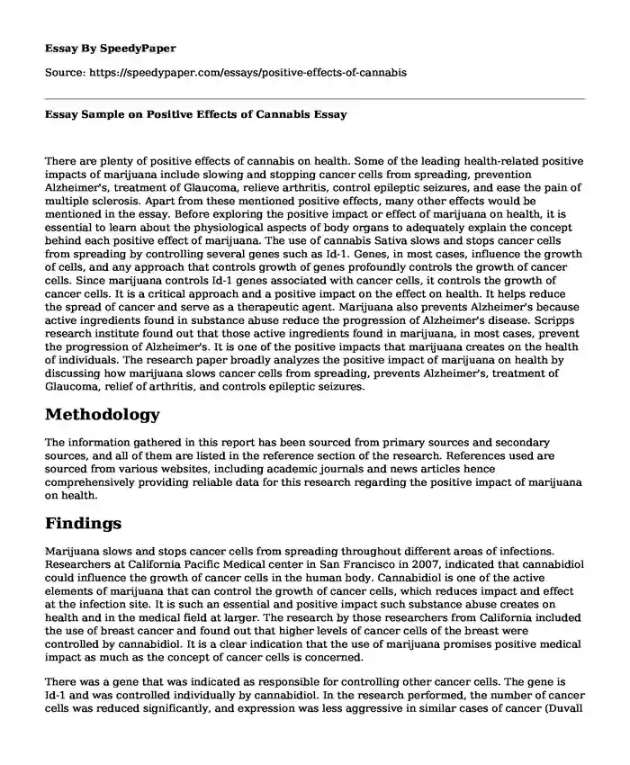 Essay Sample on Positive Effects of Cannabis