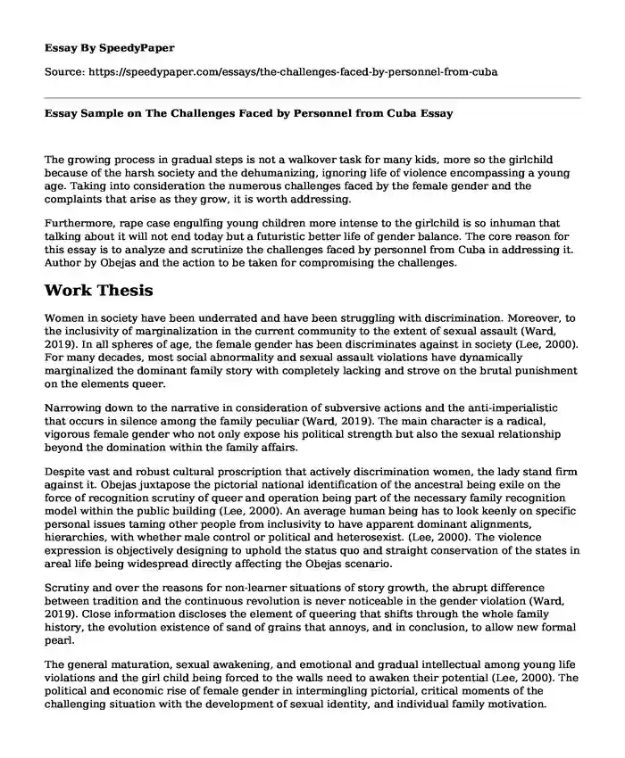 Essay Sample on The Challenges Faced by Personnel from Cuba