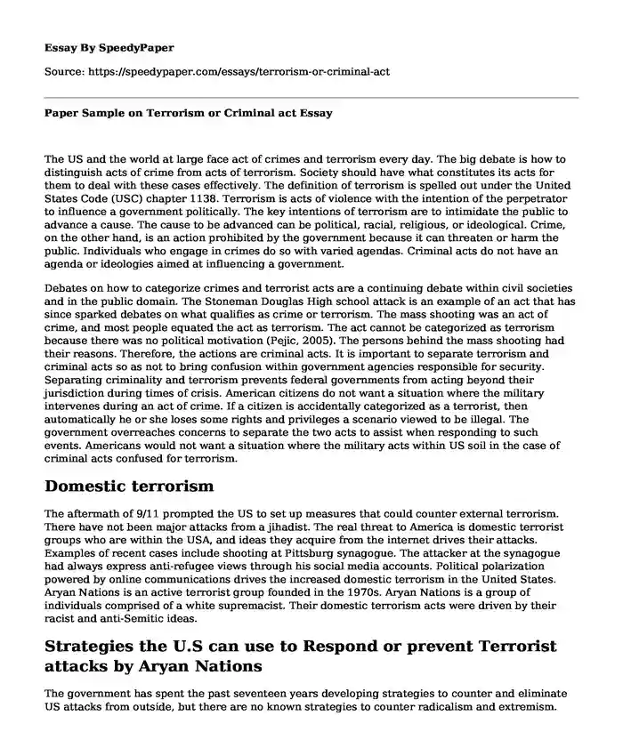 Paper Sample on Terrorism or Criminal act