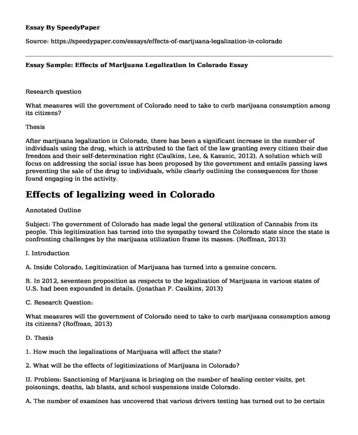 Essay Sample: Effects of Marijuana Legalization in Colorado