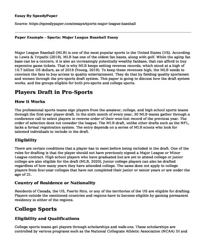 Paper Example - Sports: Major League Baseball