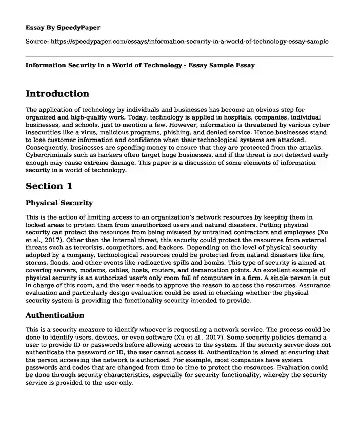Information Security in a World of Technology - Essay Sample
