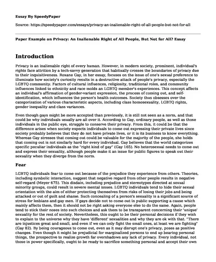 Paper Example on Privacy: An Inalienable Right of All People, But Not for All?