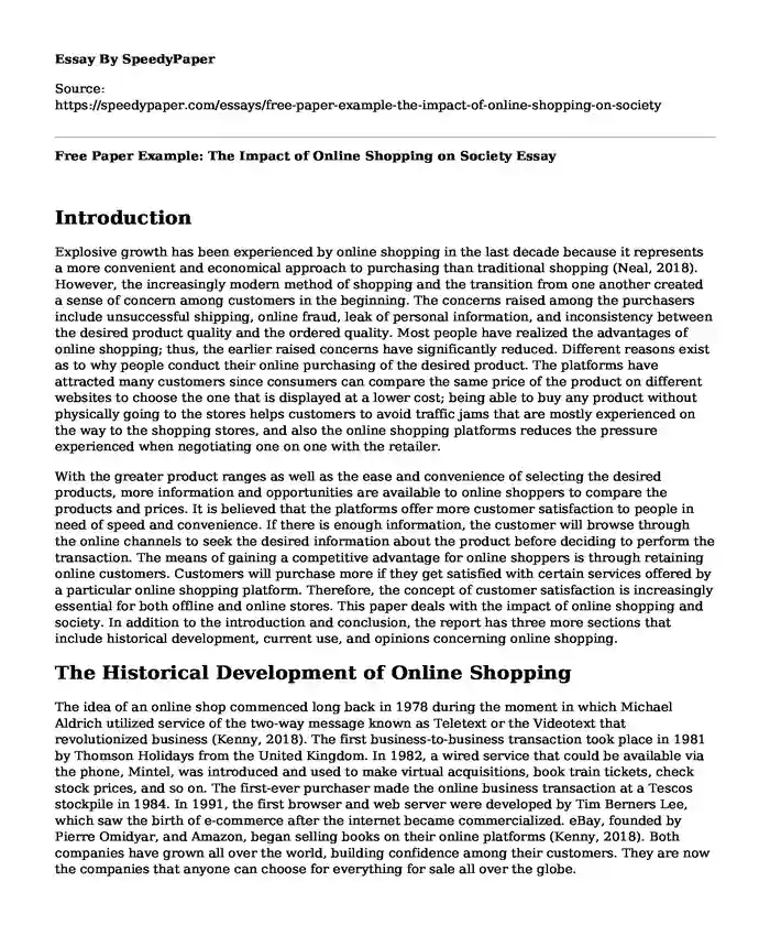 Free Paper Example: The Impact of Online Shopping on Society