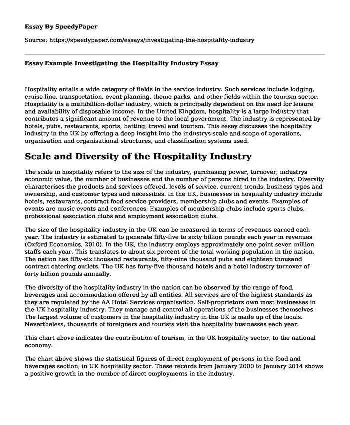 Essay Example Investigating the Hospitality Industry