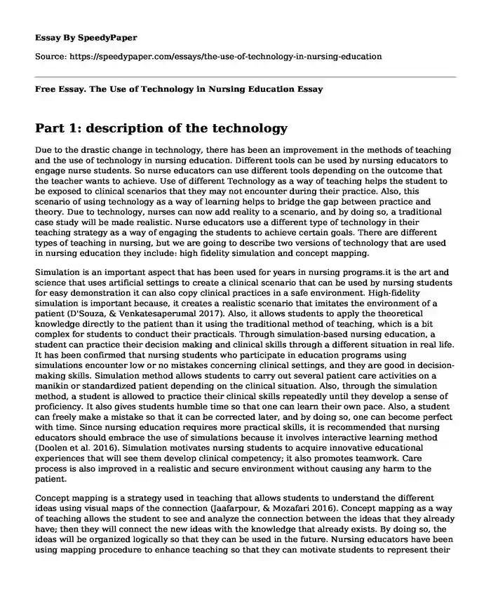 Free Essay. The Use of Technology in Nursing Education