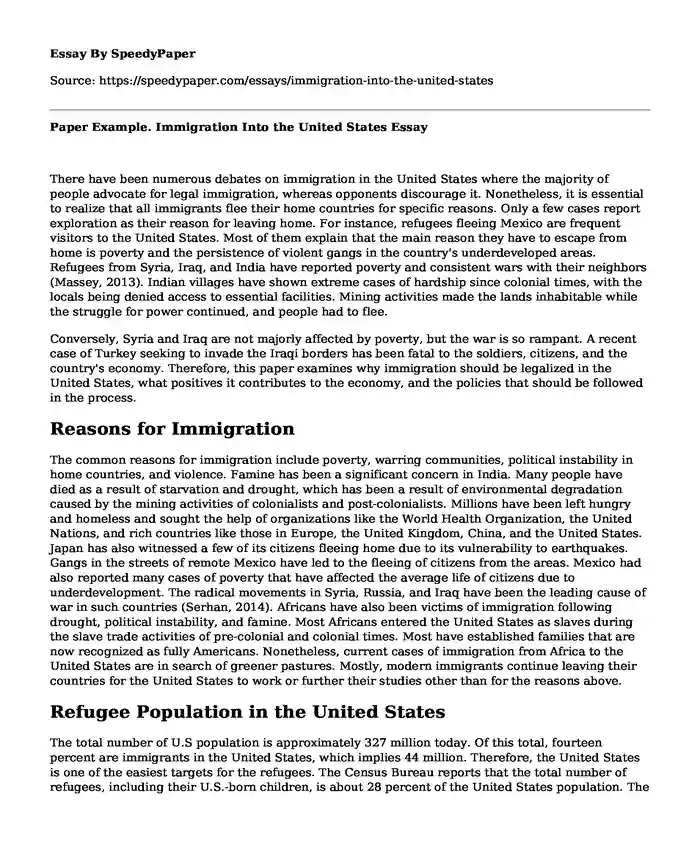 Paper Example. Immigration Into the United States