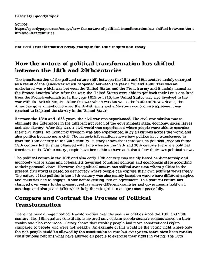 Political Transformation Essay Example for Your Inspiration