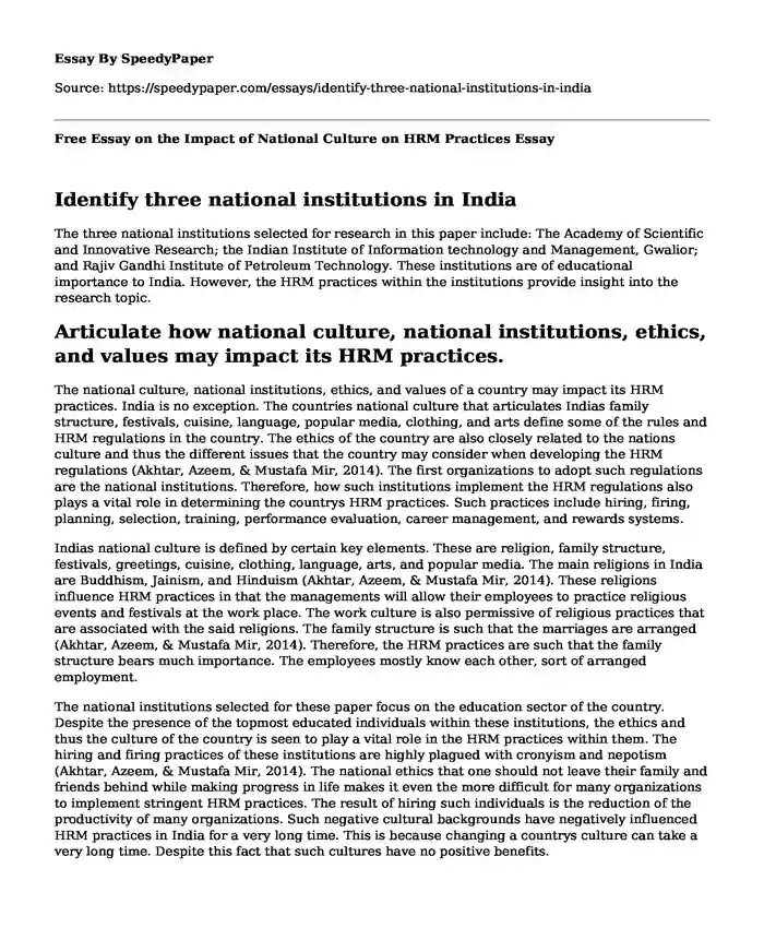 Free Essay on the Impact of National Culture on HRM Practices