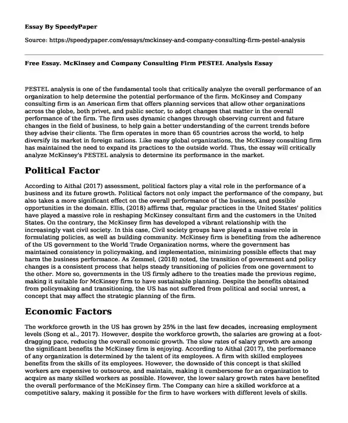 Free Essay. McKinsey and Company Consulting Firm PESTEL Analysis