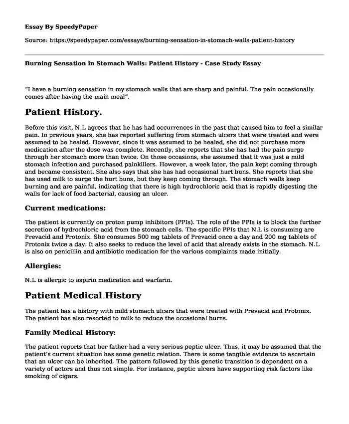 Burning Sensation in Stomach Walls: Patient History - Case Study
